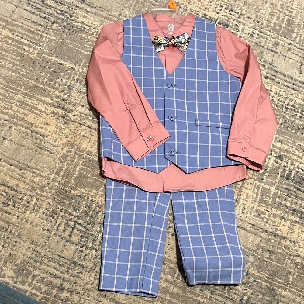 Wonder Nation Plaid Vest Set with Floral Bow Tie